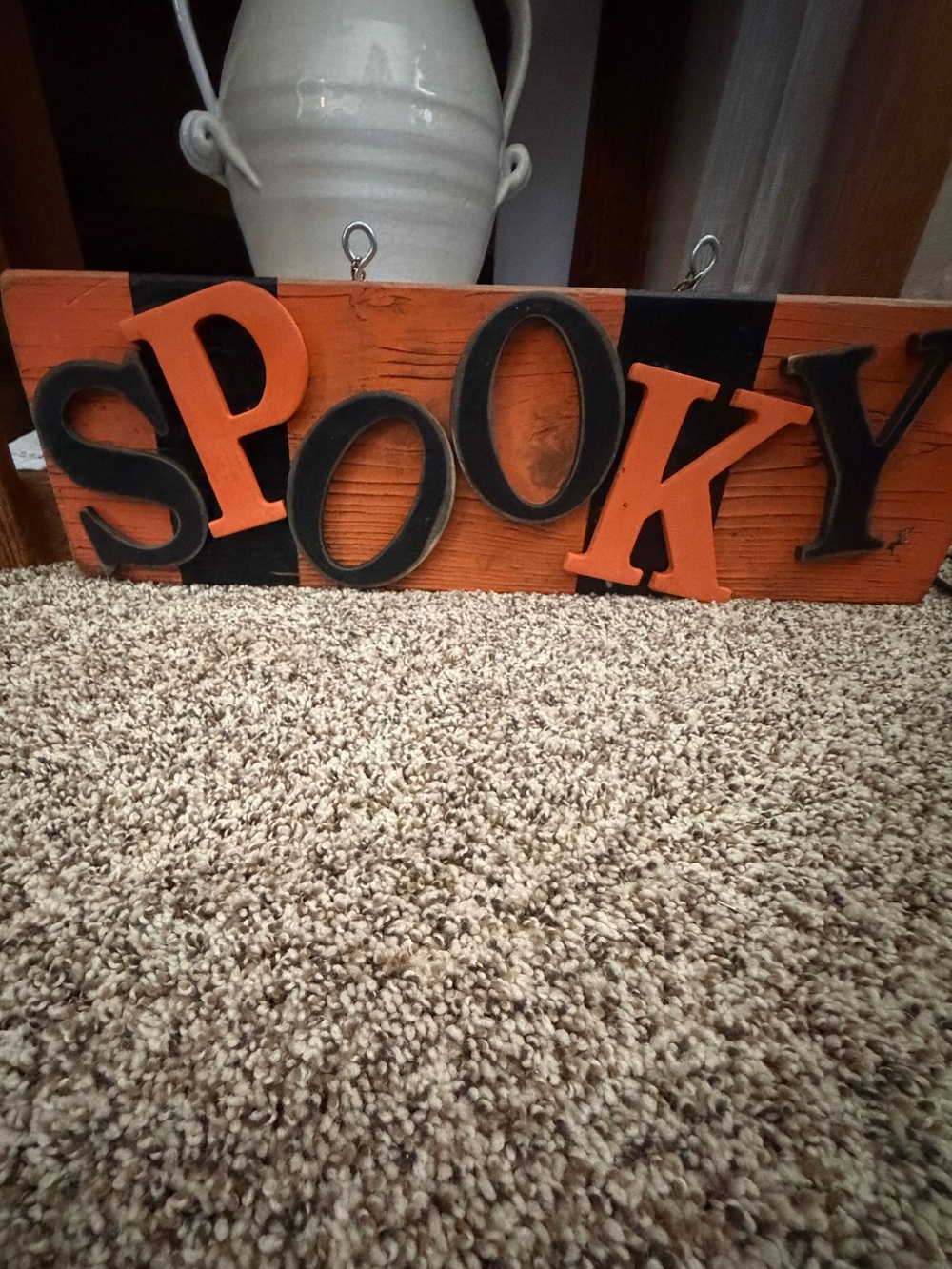 “Spooky” Wooden Wall Or Door Sign - Orange and Black Halloween Decor